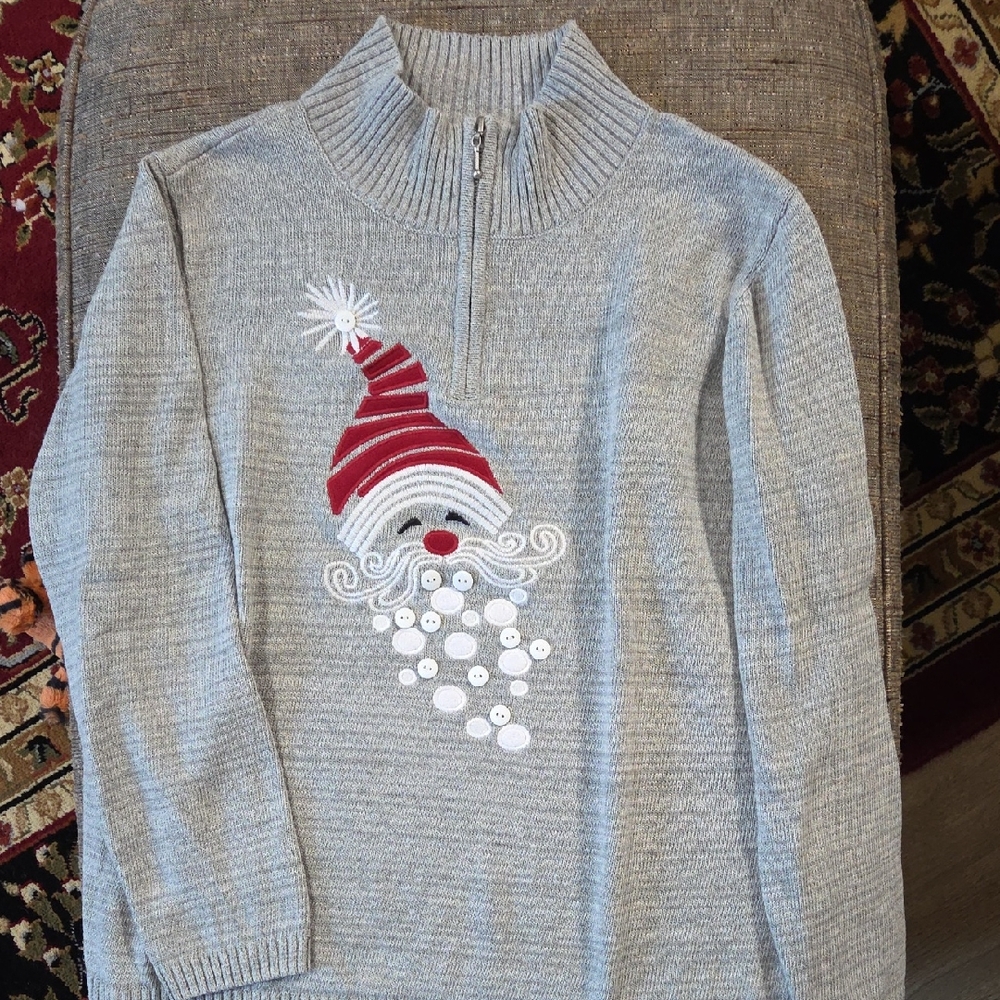 50% Off All Christmas!! Gray Santa Sweater for Women XL